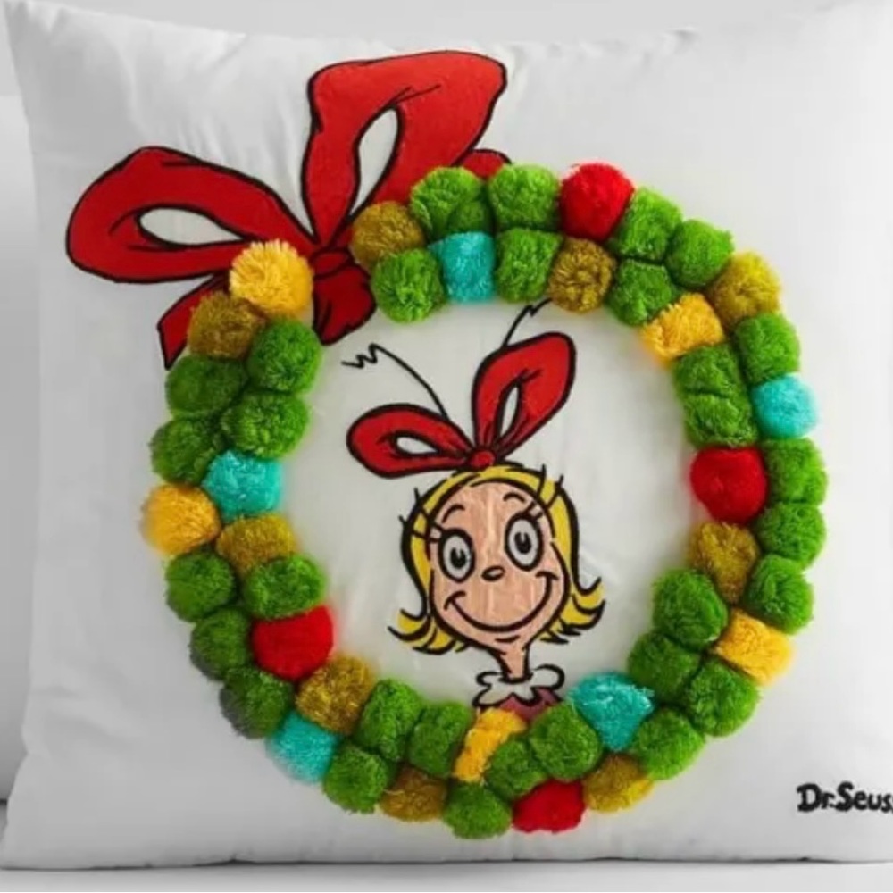Pottery Barn Teen The Grinch Cindy Lou Who Pom Pillow Cover NWT